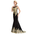 Grace Karin 2016 New Sleeveless Golden Appliques Long Black Evening Dress Últimos projetos de vestidos de festa GK000026-1